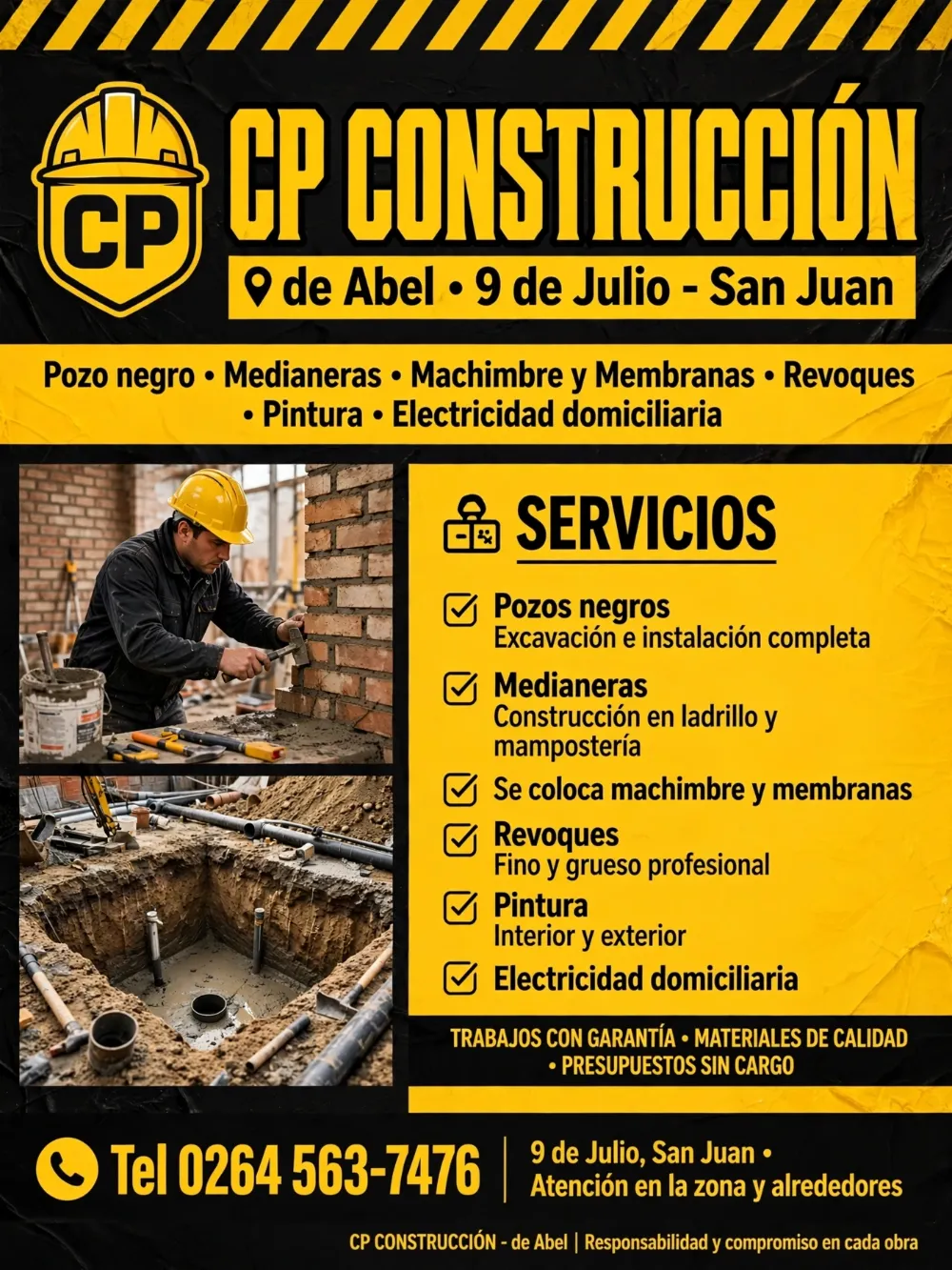 Abelperalta albañilería en general, colocación de machimbres y membranas, mampostería y cierre de medianera, electricidad domiciliaria, se realiza pozo negros calzados